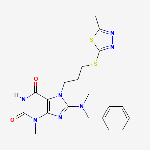molecular formula C20H23N7O2S2 B2761964 8-[Benzyl(methyl)amino]-3-methyl-7-[3-[(5-methyl-1,3,4-thiadiazol-2-yl)sulfanyl]propyl]purine-2,6-dione CAS No. 872627-78-6