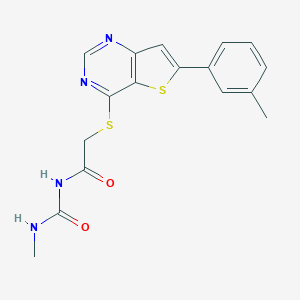 molecular formula C17H16N4O2S2 B276197 N-methyl-N'-({[6-(3-methylphenyl)thieno[3,2-d]pyrimidin-4-yl]sulfanyl}acetyl)urea 