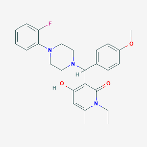molecular formula C26H30FN3O3 B2761976 1-ethyl-3-((4-(2-fluorophenyl)piperazin-1-yl)(4-methoxyphenyl)methyl)-4-hydroxy-6-methylpyridin-2(1H)-one CAS No. 897617-60-6