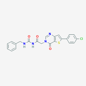 molecular formula C22H17ClN4O3S B276199 N-benzyl-N'-[(6-(4-chlorophenyl)-4-oxothieno[3,2-d]pyrimidin-3(4H)-yl)acetyl]urea 