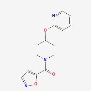 molecular formula C14H15N3O3 B2761997 Isoxazol-5-yl(4-(pyridin-2-yloxy)piperidin-1-yl)methanone CAS No. 1421453-67-9