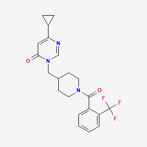 molecular formula C21H22F3N3O2 B2761998 6-Cyclopropyl-3-({1-[2-(trifluoromethyl)benzoyl]piperidin-4-yl}methyl)-3,4-dihydropyrimidin-4-one CAS No. 2202085-15-0