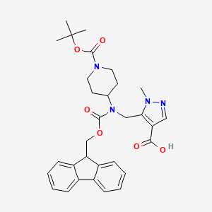 molecular formula C31H36N4O6 B2762002 5-[[9H-Fluoren-9-ylmethoxycarbonyl-[1-[(2-methylpropan-2-yl)oxycarbonyl]piperidin-4-yl]amino]methyl]-1-methylpyrazole-4-carboxylic acid CAS No. 2137772-44-0