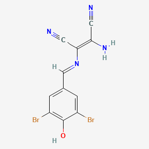 molecular formula C11H6Br2N4O B2762006 (2Z)-2-amino-3-[(E)-[(3,5-dibromo-4-hydroxyphenyl)methylidene]amino]but-2-enedinitrile CAS No. 1159976-63-2