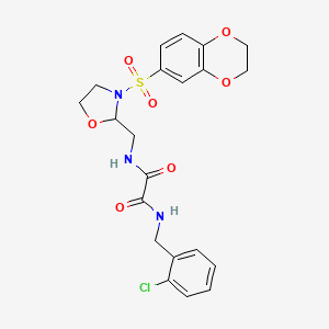 molecular formula C21H22ClN3O7S B2762007 N1-(2-氯苯甲基)-N2-((3-((2,3-二氢苯并[b][1,4]二氧杂环戊烷-6-基)磺酰)噁唑并[2-氧杂环丁烷-2-基]甲基)草酰胺 CAS No. 868982-60-9