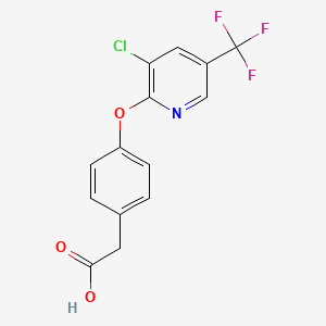 molecular formula C14H9ClF3NO3 B2762015 2-(4-{[3-Chloro-5-(trifluoromethyl)-2-pyridinyl]oxy}phenyl)acetic acid CAS No. 85462-51-7