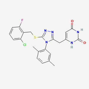 molecular formula C22H19ClFN5O2S B2762031 6-[[5-[(2-chloro-6-fluorophenyl)methylsulfanyl]-4-(2,5-dimethylphenyl)-1,2,4-triazol-3-yl]methyl]-1H-pyrimidine-2,4-dione CAS No. 852048-57-8