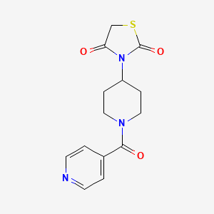 molecular formula C14H15N3O3S B2762041 3-(1-异烟肼基哌啶-4-基)噻唑烷-2,4-二酮 CAS No. 1795481-72-9