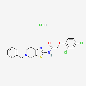 molecular formula C21H20Cl3N3O2S B2762064 N-{5-苄基-4H,5H,6H,7H-[1,3]噻唑并[5,4-c]吡嗪-2-基}-2-(2,4-二氯苯氧基)乙酰胺盐酸盐 CAS No. 1049751-78-1