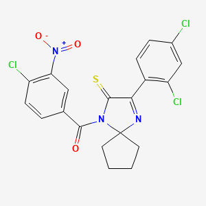 molecular formula C20H14Cl3N3O3S B2762067 1-(4-氯-3-硝基苯甲酰)-3-(2,4-二氯苯基)-1,4-二氮杂螺[4.4]壬-3-烯-2-硫酮 CAS No. 899782-05-9
