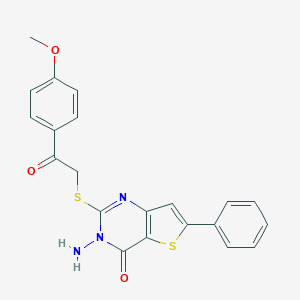 molecular formula C21H17N3O3S2 B276207 3-amino-2-{[2-(4-methoxyphenyl)-2-oxoethyl]sulfanyl}-6-phenylthieno[3,2-d]pyrimidin-4(3H)-one 