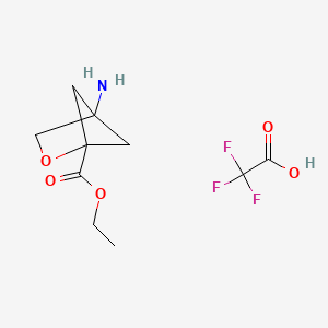 molecular formula C10H14F3NO5 B2762071 Ethyl 4-amino-2-oxabicyclo[2.1.1]hexane-1-carboxylate;2,2,2-trifluoroacetic acid CAS No. 2567495-49-0