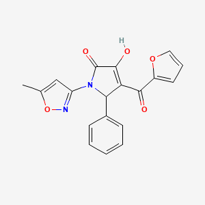 molecular formula C19H14N2O5 B2762077 4-(furan-2-carbonyl)-3-hydroxy-1-(5-methylisoxazol-3-yl)-5-phenyl-1H-pyrrol-2(5H)-one CAS No. 618871-79-7