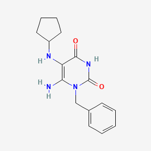 molecular formula C16H20N4O2 B2762078 6-Amino-1-benzyl-5-(cyclopentylamino)-1,2,3,4-tetrahydropyrimidine-2,4-dione CAS No. 554404-45-4