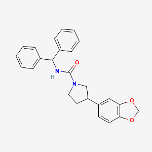 molecular formula C25H24N2O3 B2762081 N-benzhydryl-3-(benzo[d][1,3]dioxol-5-yl)pyrrolidine-1-carboxamide CAS No. 2034342-21-5