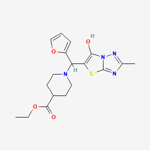 Ethyl 1-(furan-2-yl(6-hydroxy-2-methylthiazolo[3,2-b][1,2,4]triazol-5-yl)methyl)piperidine-4-carboxylate