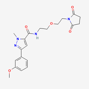 molecular formula C20H24N4O5 B2762094 N-(2-(2-(2,5-二氧代吡咯啉-1-基)乙氧基)乙基)-3-(3-甲氧基苯基)-1-甲基-1H-吡唑-5-羧酰胺 CAS No. 2309344-72-5