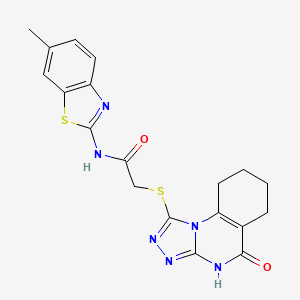 molecular formula C19H18N6O2S2 B2762121 N-(6-methylbenzo[d]thiazol-2-yl)-2-((5-oxo-4,5,6,7,8,9-hexahydro-[1,2,4]triazolo[4,3-a]quinazolin-1-yl)thio)acetamide CAS No. 922081-03-6