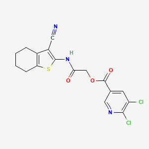 molecular formula C17H13Cl2N3O3S B2762134 [2-[(3-Cyano-4,5,6,7-tetrahydro-1-benzothiophen-2-yl)amino]-2-oxoethyl] 5,6-dichloropyridine-3-carboxylate CAS No. 736955-60-5