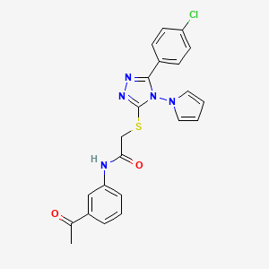 molecular formula C22H18ClN5O2S B2762148 N-(3-acetylphenyl)-2-{[5-(4-chlorophenyl)-4-(1H-pyrrol-1-yl)-4H-1,2,4-triazol-3-yl]sulfanyl}acetamide CAS No. 903364-37-4