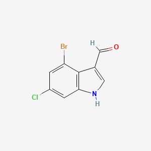 molecular formula C9H5BrClNO B2762156 4-溴-6-氯-1H-吲哚-3-甲醛 CAS No. 115666-32-5