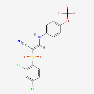 (E)-2-(2,4-dichlorophenyl)sulfonyl-3-[4-(trifluoromethoxy)anilino]prop-2-enenitrile