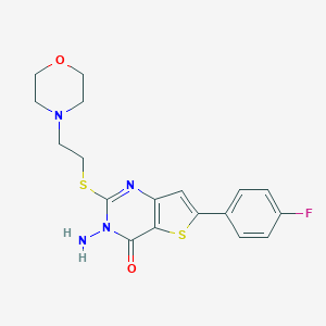 molecular formula C18H19FN4O2S2 B276217 3-amino-6-(4-fluorophenyl)-2-{[2-(4-morpholinyl)ethyl]sulfanyl}thieno[3,2-d]pyrimidin-4(3H)-one 