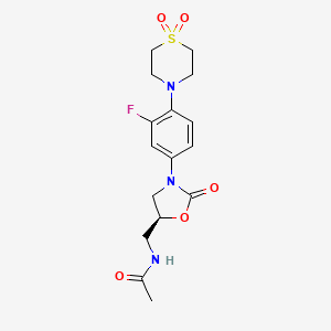 molecular formula C16H20FN3O5S B2762175 (S)-N-((3-(4-(1,1-dioxidothiomorpholino)-3-fluorophenyl)-2-oxooxazolidin-5-yl)methyl)acetamide CAS No. 168828-59-9