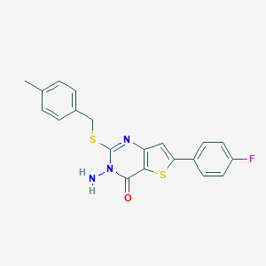 molecular formula C20H16FN3OS2 B276218 3-amino-6-(4-fluorophenyl)-2-[(4-methylbenzyl)sulfanyl]thieno[3,2-d]pyrimidin-4(3H)-one 