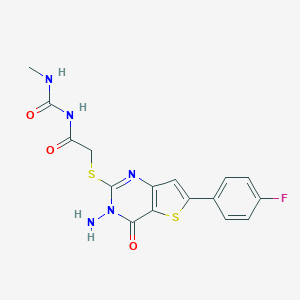 molecular formula C16H14FN5O3S2 B276219 N-({[3-amino-6-(4-fluorophenyl)-4-oxo-3,4-dihydrothieno[3,2-d]pyrimidin-2-yl]sulfanyl}acetyl)-N'-methylurea 