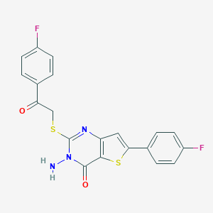 molecular formula C20H13F2N3O2S2 B276220 3-amino-6-(4-fluorophenyl)-2-{[2-(4-fluorophenyl)-2-oxoethyl]sulfanyl}thieno[3,2-d]pyrimidin-4(3H)-one 