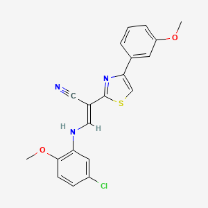 molecular formula C20H16ClN3O2S B2762208 (E)-3-((5-氯-2-甲氧基苯基)氨基)-2-(4-(3-甲氧苯基)噻唑-2-基)丙烯腈 CAS No. 374696-03-4