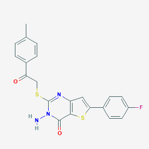 molecular formula C21H16FN3O2S2 B276221 3-amino-6-(4-fluorophenyl)-2-{[2-(4-methylphenyl)-2-oxoethyl]sulfanyl}thieno[3,2-d]pyrimidin-4(3H)-one 