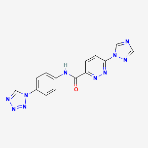 molecular formula C14H10N10O B2762231 N-(4-(1H-四唑-1-基)苯基)-6-(1H-1,2,4-三唑-1-基)吡啶并[3]嘧啶-3-基甲酸酰胺 CAS No. 1448070-82-3