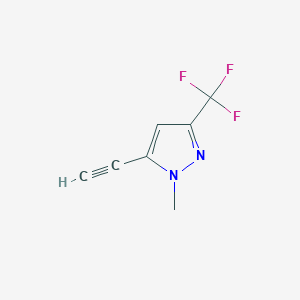 molecular formula C7H5F3N2 B2762241 5-Ethynyl-1-methyl-3-trifluoromethyl-1H-pyrazole CAS No. 1855889-41-6