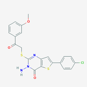 molecular formula C21H16ClN3O3S2 B276225 3-amino-6-(4-chlorophenyl)-2-{[2-(3-methoxyphenyl)-2-oxoethyl]sulfanyl}thieno[3,2-d]pyrimidin-4(3H)-one 