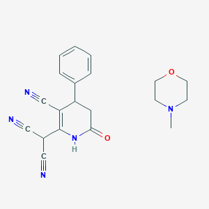 molecular formula C20H21N5O2 B2762255 2-(5-氰基-2-氧代-4-苯基-3,4-二氢-1H-吡啶-6-基)丙二腈；4-甲基吗啉 CAS No. 477762-37-1