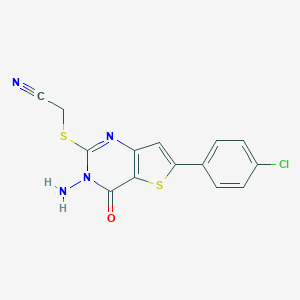 molecular formula C14H9ClN4OS2 B276226 {[3-Amino-6-(4-chlorophenyl)-4-oxo-3,4-dihydrothieno[3,2-d]pyrimidin-2-yl]sulfanyl}acetonitrile 