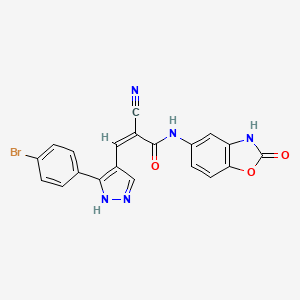 (Z)-3-[5-(4-bromophenyl)-1H-pyrazol-4-yl]-2-cyano-N-(2-oxo-3H-1,3-benzoxazol-5-yl)prop-2-enamide