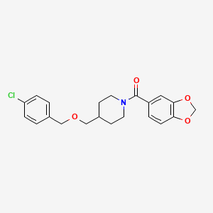 molecular formula C21H22ClNO4 B2762314 Benzo[d][1,3]dioxol-5-yl(4-(((4-chlorobenzyl)oxy)methyl)piperidin-1-yl)methanone CAS No. 1396792-34-9