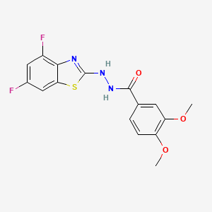 molecular formula C16H13F2N3O3S B2762316 N'-(4,6-difluoro-1,3-benzothiazol-2-yl)-3,4-dimethoxybenzohydrazide CAS No. 851988-29-9