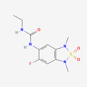 molecular formula C11H15FN4O3S B2762348 1-Ethyl-3-(6-fluoro-1,3-dimethyl-2,2-dioxido-1,3-dihydrobenzo[c][1,2,5]thiadiazol-5-yl)urea CAS No. 2034242-92-5