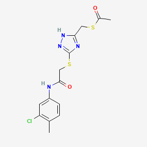 molecular formula C14H15ClN4O2S2 B2762351 S-[[3-[2-(3-chloro-4-methylanilino)-2-oxoethyl]sulfanyl-1H-1,2,4-triazol-5-yl]methyl] ethanethioate CAS No. 868152-73-2