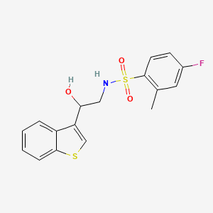 molecular formula C17H16FNO3S2 B2762356 N-(2-(benzo[b]thiophen-3-yl)-2-hydroxyethyl)-4-fluoro-2-methylbenzenesulfonamide CAS No. 2034602-80-5
