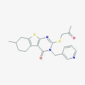 molecular formula C20H21N3O2S2 B276236 7-methyl-2-[(2-oxopropyl)sulfanyl]-3-(3-pyridinylmethyl)-5,6,7,8-tetrahydro[1]benzothieno[2,3-d]pyrimidin-4(3H)-one 