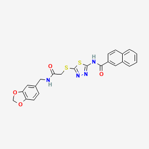 molecular formula C23H18N4O4S2 B2762364 N-(5-((2-((benzo[d][1,3]dioxol-5-ylmethyl)amino)-2-oxoethyl)thio)-1,3,4-thiadiazol-2-yl)-2-naphthamide CAS No. 868974-20-3