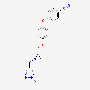 molecular formula C21H20N4O2 B2762366 4-[4-[[1-[(1-Methylpyrazol-4-yl)methyl]aziridin-2-yl]methoxy]phenoxy]benzonitrile CAS No. 2418729-11-8