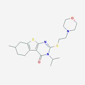 molecular formula C20H29N3O2S2 B276237 3-isopropyl-7-methyl-2-{[2-(4-morpholinyl)ethyl]sulfanyl}-5,6,7,8-tetrahydro[1]benzothieno[2,3-d]pyrimidin-4(3H)-one 