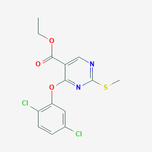 molecular formula C14H12Cl2N2O3S B2762372 Ethyl 4-(2,5-dichlorophenoxy)-2-(methylsulfanyl)-5-pyrimidinecarboxylate CAS No. 672950-43-5