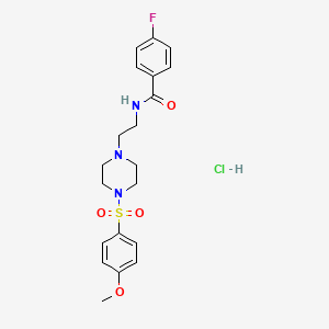 molecular formula C20H25ClFN3O4S B2762378 4-氟-N-(2-(4-((4-甲氧基苯基)磺酰基哌嗪-1-基)乙基)苯甲酰胺盐酸盐 CAS No. 1185178-68-0